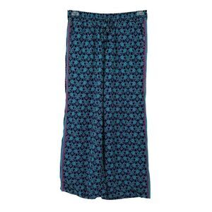 Elephant Wide Leg Pants Blue Size M Drawstring Waist Purple Stripe Bohemian Chic